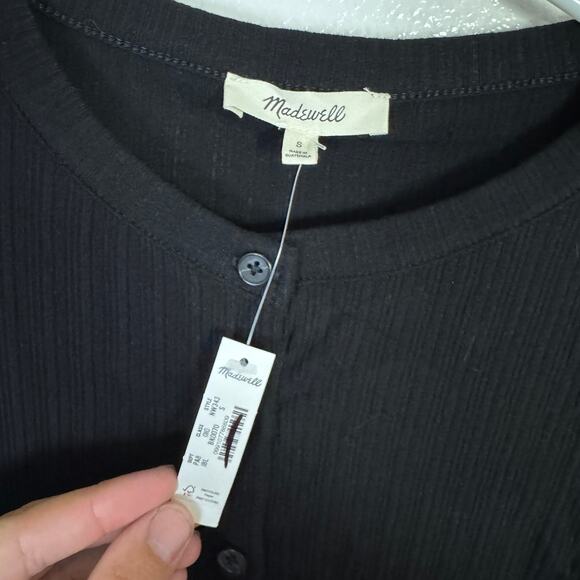 Madewell Flared-Sleeve Cardigan WMNS S Black Button Up Crew Neck Ribbed Stretch - Picture 4 of 7